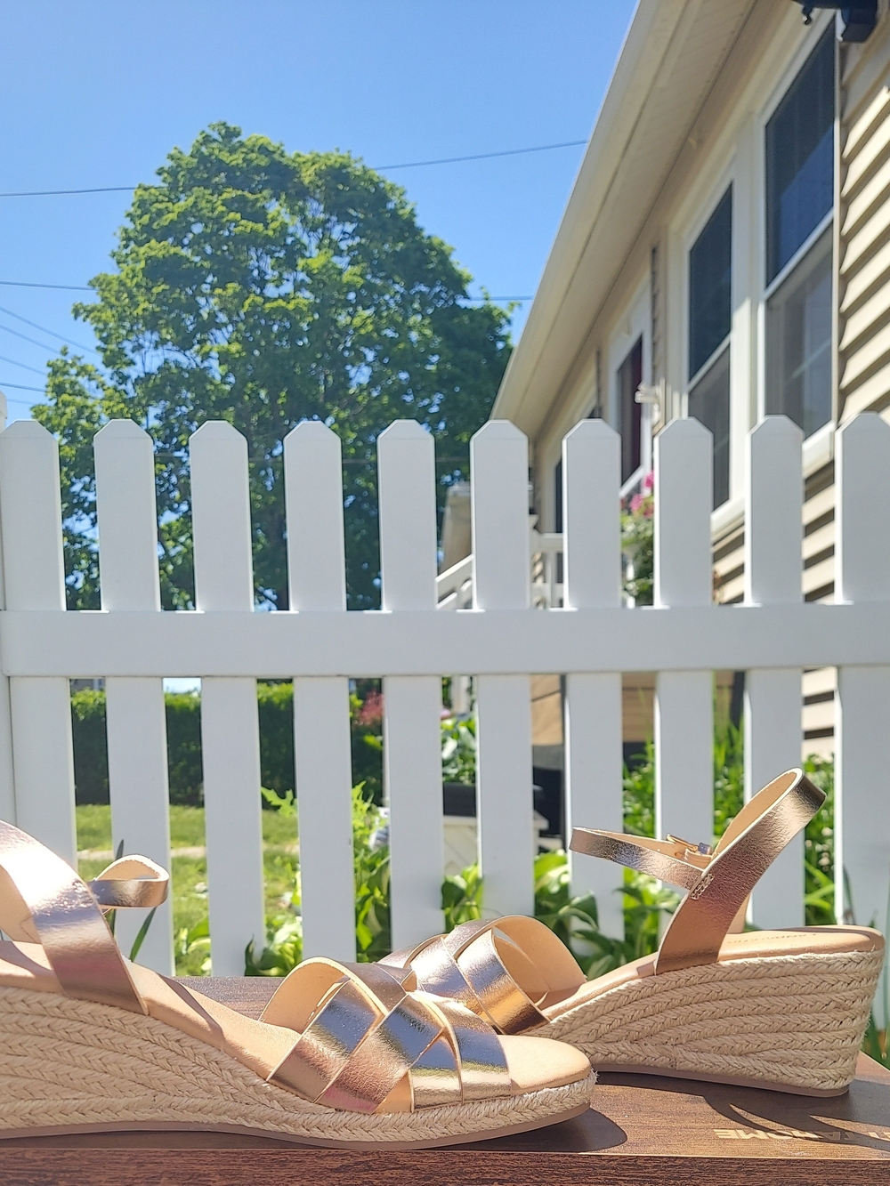 Lands End Metallic Rose Gold Espadrille Wedge Sandals Women Size 8.5 Coastal - Picture 4 of 14
